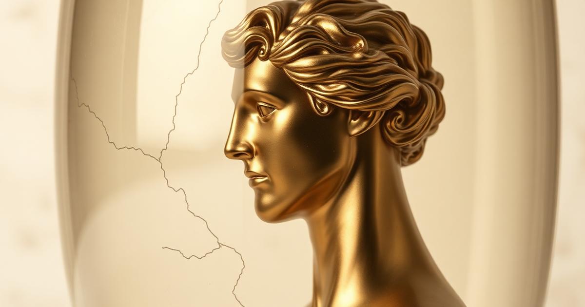 Illustrazione editoriale con busto classico dorato dedicata alla psicologia del trading