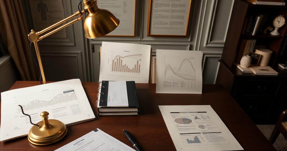 Scrivania della redazione con documenti di ricerca sui mercati finanziari